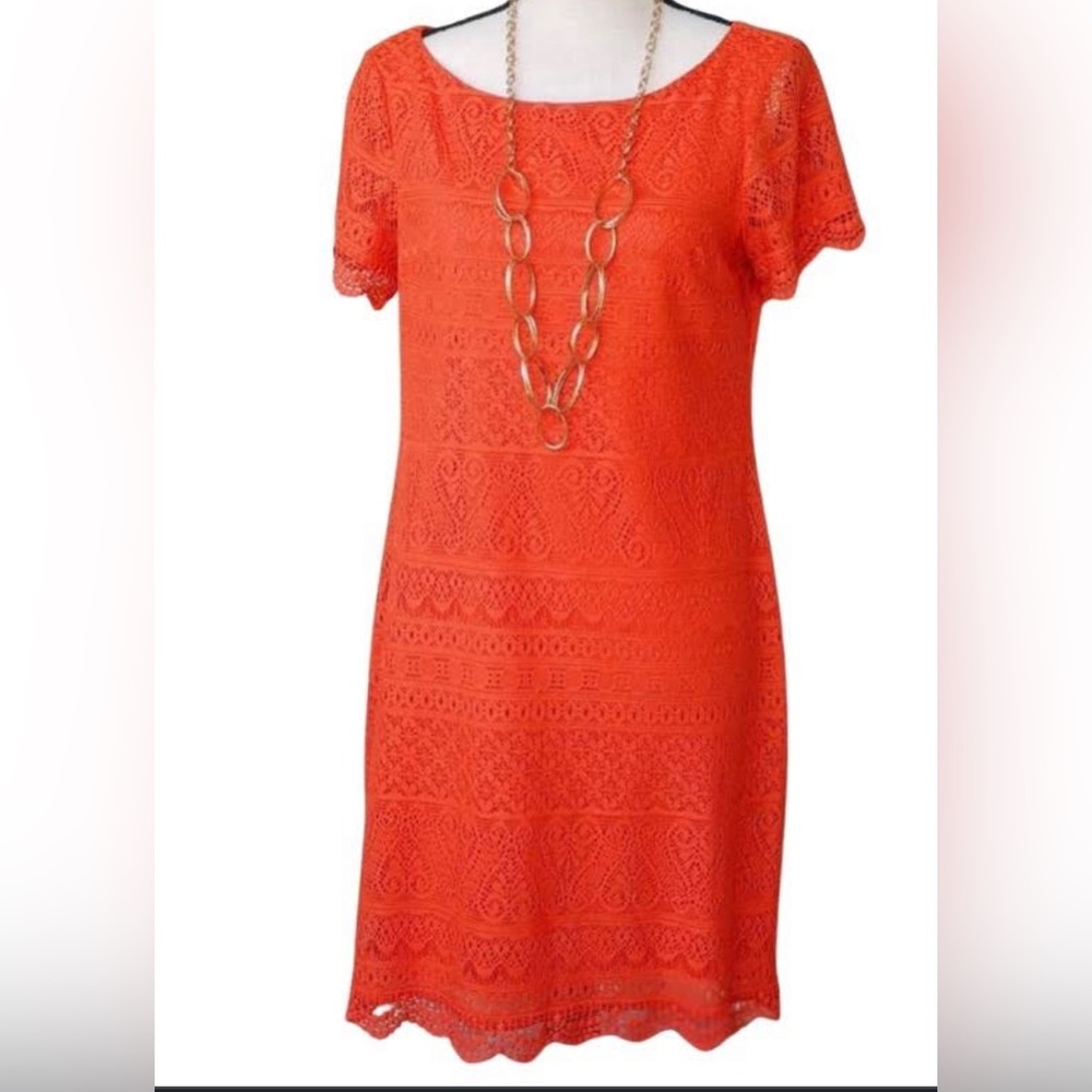 Lace MIDI Dress spring coral